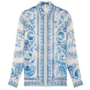 Versace Barocco-print Underwater Foulard New Shirt in Silk-twill. AUTHENTIC!